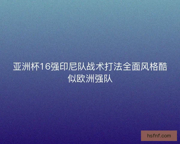 亚洲杯16强印尼队战术打法全面风格酷似欧洲强队